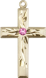 [5924KT-STN10] 14kt Gold Cross Medal with a 3mm Rose Swarovski stone