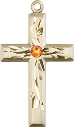 [5924KT-STN11] 14kt Gold Cross Medal with a 3mm Topaz Swarovski stone