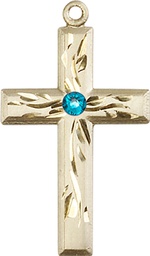 [5924KT-STN12] 14kt Gold Cross Medal with a 3mm Zircon Swarovski stone