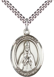 [7010SS/24S] Sterling Silver Saint Blaise Pendant on a 24 inch Light Rhodium Heavy Curb chain