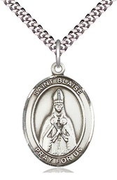 [7010SS/24S] Sterling Silver Saint Blaise Pendant on a 24 inch Light Rhodium Heavy Curb chain