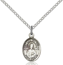 [9120SS/18SS] Sterling Silver Saint Leo the Great Pendant on a 18 inch Sterling Silver Light Curb chain