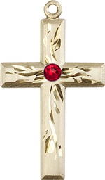[5924KT-STN7] 14kt Gold Cross Medal with a 3mm Ruby Swarovski stone