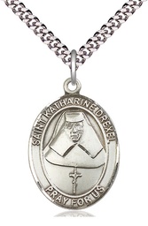 [7015SS/24S] Sterling Silver Saint Katharine Drexel Pendant on a 24 inch Light Rhodium Heavy Curb chain