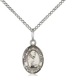[9125SS/18SS] Sterling Silver Saint Pio of Pietrelcina Pendant on a 18 inch Sterling Silver Light Curb chain