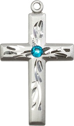 [5924SS-STN12] Sterling Silver Cross Medal with a 3mm Zircon Swarovski stone
