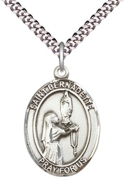 [7017SS/24S] Sterling Silver Saint Bernadette Pendant on a 24 inch Light Rhodium Heavy Curb chain
