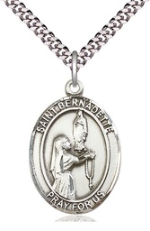 [7017SS/24S] Sterling Silver Saint Bernadette Pendant on a 24 inch Light Rhodium Heavy Curb chain