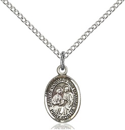 [9132SS/18SS] Sterling Silver Saints Cosmas &amp; Damian Pendant on a 18 inch Sterling Silver Light Curb chain