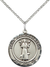 [8036RDSS/18SS] Sterling Silver Saint Francis of Assisi Pendant on a 18 inch Sterling Silver Light Curb chain