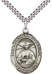 [7021SS/24S] Sterling Silver Saint Catherine Laboure Pendant on a 24 inch Light Rhodium Heavy Curb chain