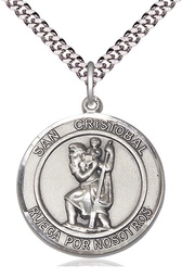 [7022RDSPSS/24S] Sterling Silver San Cristobal Pendant on a 24 inch Light Rhodium Heavy Curb chain