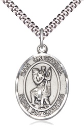 [7022SPSS/24S] Sterling Silver San Cristobal Pendant on a 24 inch Light Rhodium Heavy Curb chain