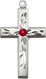 [5924SS-STN7] Sterling Silver Cross Medal with a 3mm Ruby Swarovski stone