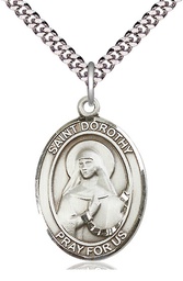 [7023SS/24S] Sterling Silver Saint Dorothy Pendant on a 24 inch Light Rhodium Heavy Curb chain