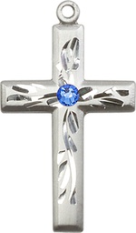 [5924SS-STN9] Sterling Silver Cross Medal with a 3mm Sapphire Swarovski stone