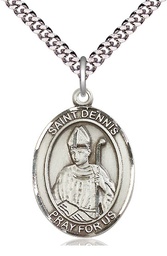 [7025SS/24S] Sterling Silver Saint Dennis Pendant on a 24 inch Light Rhodium Heavy Curb chain
