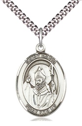 [7027SS/24S] Sterling Silver Saint David of Wales Pendant on a 24 inch Light Rhodium Heavy Curb chain