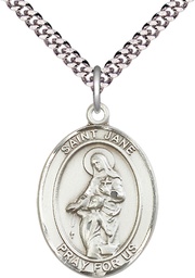[7029SS/24S] Sterling Silver Saint Jane of Valois Pendant on a 24 inch Light Rhodium Heavy Curb chain