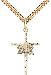 [5927GF/24G] 14kt Gold Filled Doves Cross Pendant on a 24 inch Gold Plate Heavy Curb chain