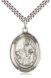[7032SS/24S] Sterling Silver Saint Dymphna Pendant on a 24 inch Light Rhodium Heavy Curb chain