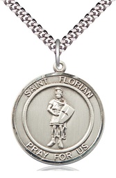 [7034RDSS/24S] Sterling Silver Saint Florian Pendant on a 24 inch Light Rhodium Heavy Curb chain