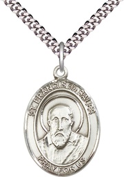 [7035SS/24S] Sterling Silver Saint Francis de Sales Pendant on a 24 inch Light Rhodium Heavy Curb chain