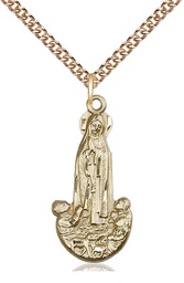[5931GF/24GF] 14kt Gold Filled Our Lady of Fatima Pendant on a 24 inch Gold Filled Heavy Curb chain