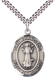 [7036SPSS/24S] Sterling Silver San Francis Pendant on a 24 inch Light Rhodium Heavy Curb chain
