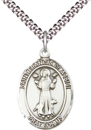 [7036SS/24S] Sterling Silver Saint Francis of Assisi Pendant on a 24 inch Light Rhodium Heavy Curb chain