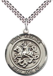 [7040RDSS/24S] Sterling Silver Saint George Pendant on a 24 inch Light Rhodium Heavy Curb chain