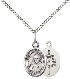 [9234SS/18SS] Sterling Silver Saint John Paul II Pendant on a 18 inch Sterling Silver Light Curb chain