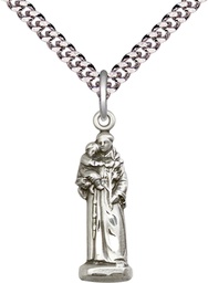 [5933SS/24S] Sterling Silver Saint Anthony Pendant on a 24 inch Light Rhodium Heavy Curb chain