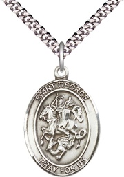 [7040SS/24S] Sterling Silver Saint George Pendant on a 24 inch Light Rhodium Heavy Curb chain
