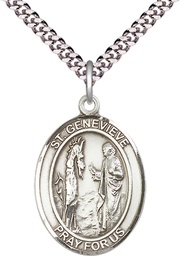 [7041SS/24S] Sterling Silver Saint Genevieve Pendant on a 24 inch Light Rhodium Heavy Curb chain