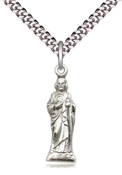 [5934SS/24S] Sterling Silver Saint Jude Pendant on a 24 inch Light Rhodium Heavy Curb chain