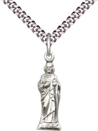 [5934SS/24S] Sterling Silver Saint Jude Pendant on a 24 inch Light Rhodium Heavy Curb chain