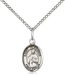 [9240SS/18SS] Sterling Silver Saint Placidus Pendant on a 18 inch Sterling Silver Light Curb chain