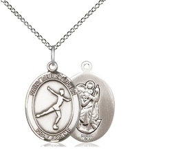 [8139SS/18SS] Sterling Silver Saint Christopher Figure Skating Pendant on a 18 inch Sterling Silver Light Curb chain