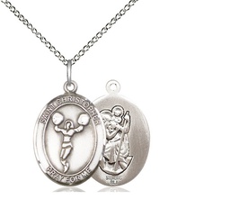 [8140SS/18SS] Sterling Silver Saint Christopher Cheerleading Pendant on a 18 inch Sterling Silver Light Curb chain