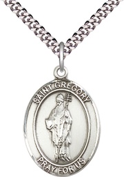[7048SS/24S] Sterling Silver Saint Gregory the Great Pendant on a 24 inch Light Rhodium Heavy Curb chain