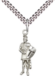 [5936SS/24S] Sterling Silver Saint Florian Pendant on a 24 inch Light Rhodium Heavy Curb chain