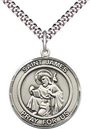 [7050RDSS/24S] Sterling Silver Saint James the Greater Pendant on a 24 inch Light Rhodium Heavy Curb chain