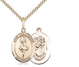 [8143GF/18G] 14kt Gold Filled Saint Christopher Dance Pendant on a 18 inch Gold Plate Light Curb chain