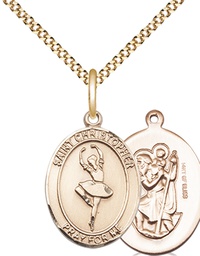 [8143GF/18G] 14kt Gold Filled Saint Christopher Dance Pendant on a 18 inch Gold Plate Light Curb chain