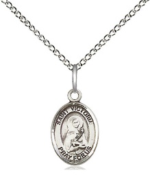 [9253SS/18SS] Sterling Silver Saint Victoria Pendant on a 18 inch Sterling Silver Light Curb chain
