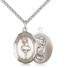 [8143SS/18S] Sterling Silver Saint Christopher Dance Pendant on a 18 inch Light Rhodium Light Curb chain