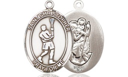 [8144SS] Sterling Silver Saint Christopher Lacrosse Medal