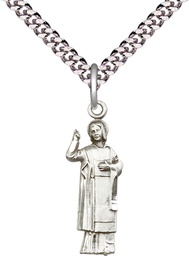 [5938SS/24S] Sterling Silver Saint Stephen Pendant on a 24 inch Light Rhodium Heavy Curb chain
