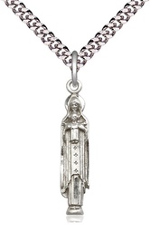 [5939SS/24S] Sterling Silver Madonna &amp; Child Pendant on a 24 inch Light Rhodium Heavy Curb chain